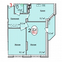 2-комнатная квартира 65,1 м2 ЖК «Тихий берег»