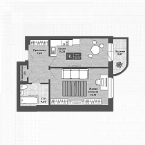 1 комнатная квартира 47.85 кв.м.