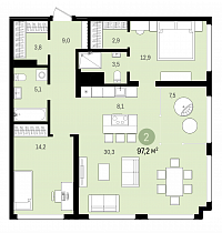 2-комнатная квартира 97,2 м2 ЖК «На Декабристов»