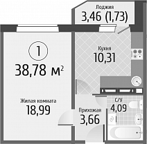 1 комнатная квартира 37.05 кв.м.