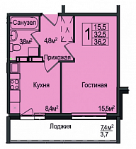 1-комнатная квартира 36,2 м2 ЖК «Венеция»