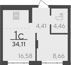 2 комнатная квартира 34.11 кв.м.