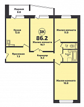 3-комнатная квартира 86 м2 ЖК «Родники»