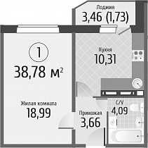 1 комнатная квартира 37.05 кв.м.