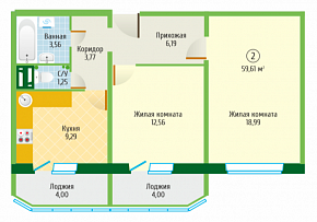 2-комнатная квартира 59,61 м2 ЖК «Софийский квартал, троллейная 4»
