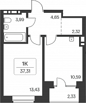 1 комнатная квартира 34.98 кв.м.