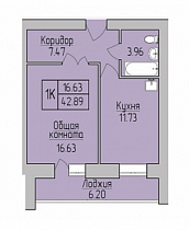 1-комнатная студия 42,89 м2 ЖК «Дивногорский»