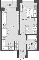 1 комнатная квартира 43.62 кв.м.