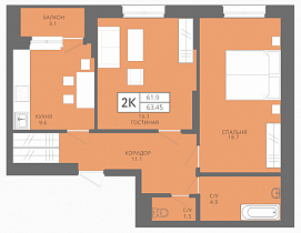 2-комнатная квартира 63,45 м2 ЖК «Эверест»