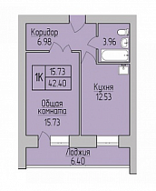 1-комнатная студия 42,4 м2 ЖК «Дивногорский»