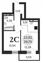 2 комнатная квартира 39.79 кв.м.