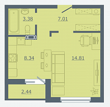 1-комнатная квартира 34,87 м2 ЖК «Сокольники»