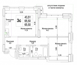 3-комнатная квартира 65,5 м2 ЖК «Гудимов»