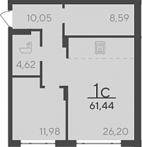 2 комнатная квартира 61.44 кв.м.