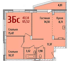 3-комнатная квартира 65,52 м2 ЖК «RED FOX»
