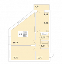 3-комнатная квартира 85,04 м2 ЖК «Дом на Шамшиных»