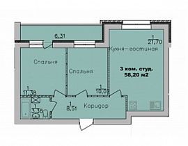 3-комнатная квартира 58,20 м2 ЖК «Дивногорский»