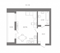 1-комнатная квартира-студия 51,18 м2 ЖК «Almond»