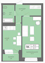 1-комнатная квартира 39,7 м2 ЖК «Эверест»