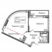 2-комнатная квартира 63,99 м2 ЖК «Сакура-парк»