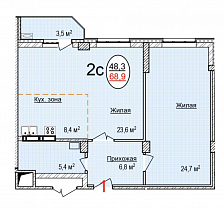 2-комнатная квартира 68,90 м2 ЖК «Тихий берег»