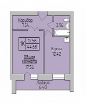 1-комнатная квартира 44,68 ЖК «Дивногорский»