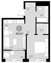 2 комнатная квартира 39.6 кв.м.