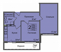 2-комнатная квартира, 53,20 м2 ЖК «Венеция»
