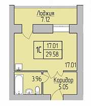 1-комнатная студия 29,58 м2 ЖК «Дивногорский»
