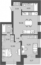 2 комнатная квартира 58.97 кв.м.