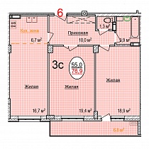 3-комнатная квартира 76,9 м2 ЖК «Тихий берег»