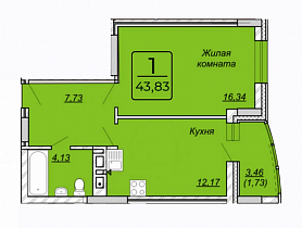 1-комнатная квартира 43,83 м2 ЖК «Октябрьский квартал»