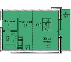 1-комнатная студия 30.5 м2 ЖК «Новые Матрешки»