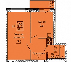 1-комнатная квартира 36 м2 ЖК «Новые Матрешки»