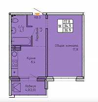 1-комнатная квартира 36,9 м2 «Акварельный 3.0»