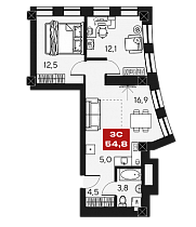 3-комнатная квартира 54.8 м2 ЖК «МАКИ»